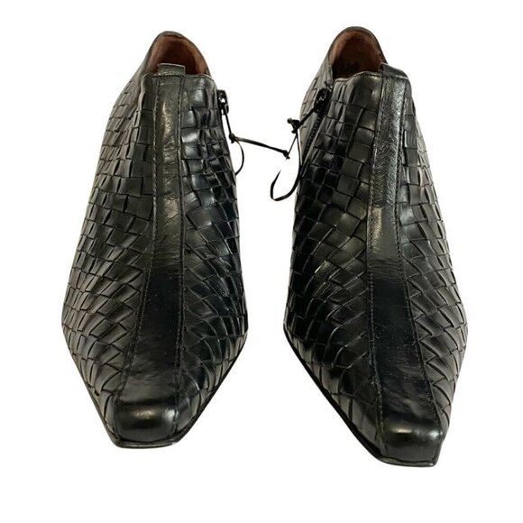 DONALD J PLINER MAZI BLACK BRAIDED LEATHER POINTED SQUARE TOE HEELED ANKLE BOOTS - Picture 2 of 7